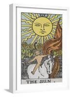 Tarot Card With a Young Child Riding a White Horse With Large Sunflowers and Sun Behind-Arthur Edward Waite-Framed Giclee Print