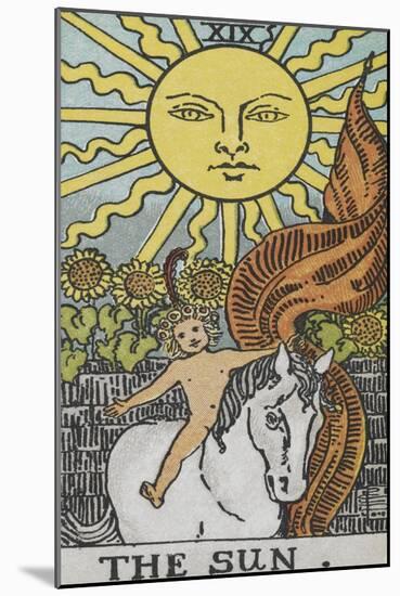 Tarot Card With a Young Child Riding a White Horse With Large Sunflowers and Sun Behind-Arthur Edward Waite-Mounted Giclee Print