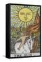 Tarot Card With a Young Child Riding a White Horse With Large Sunflowers and Sun Behind-Arthur Edward Waite-Framed Stretched Canvas