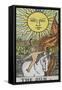 Tarot Card With a Young Child Riding a White Horse With Large Sunflowers and Sun Behind-Arthur Edward Waite-Framed Stretched Canvas