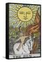 Tarot Card With a Young Child Riding a White Horse With Large Sunflowers and Sun Behind-Arthur Edward Waite-Framed Stretched Canvas