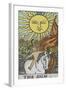 Tarot Card With a Young Child Riding a White Horse With Large Sunflowers and Sun Behind-Arthur Edward Waite-Framed Giclee Print