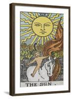 Tarot Card With a Young Child Riding a White Horse With Large Sunflowers and Sun Behind-Arthur Edward Waite-Framed Giclee Print