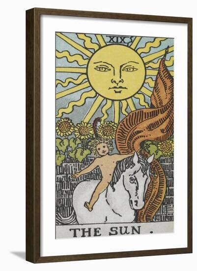 Tarot Card With a Young Child Riding a White Horse With Large Sunflowers and Sun Behind-Arthur Edward Waite-Framed Giclee Print