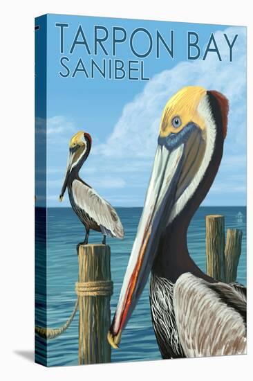 Tarpon Bay, Florida - Brown Pelicans Original Poster-Lantern Press-Stretched Canvas