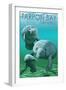 Tarpon Bay, Florida - Manatees Original Poster-Lantern Press-Framed Art Print