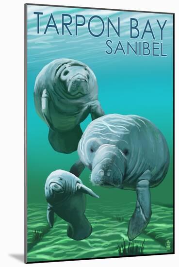 Tarpon Bay, Florida - Manatees Original Poster-Lantern Press-Mounted Art Print