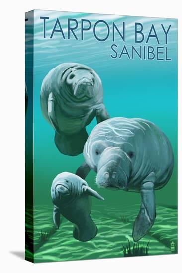 Tarpon Bay, Florida - Manatees Original Poster-Lantern Press-Stretched Canvas