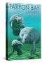 Tarpon Bay, Florida - Manatees Original Poster-Lantern Press-Stretched Canvas