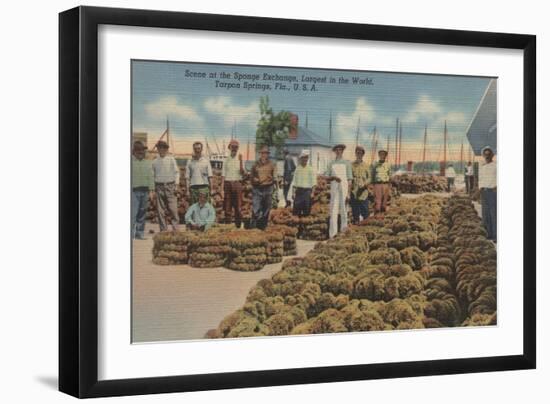 Tarpon Springs, FL - Scene of Sponge Exchange-Lantern Press-Framed Art Print