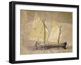 Tartana or Pielego, Chioggia Fishing Boat, 1882, Watercolor by Antonio Naccari, Italy-null-Framed Giclee Print