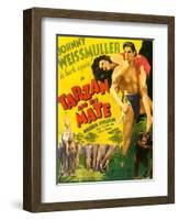 TARZAN AND HIS MATE, from left: Maureen O'Sullivan, Johnny Weissmuller, 1934.-null-Framed Art Print