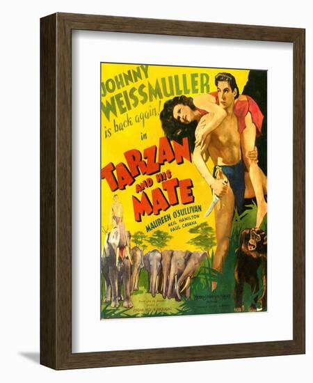 TARZAN AND HIS MATE, from left: Maureen O'Sullivan, Johnny Weissmuller, 1934.-null-Framed Art Print