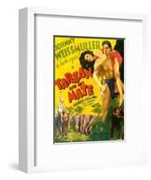 TARZAN AND HIS MATE, from left: Maureen O'Sullivan, Johnny Weissmuller, 1934.-null-Framed Art Print