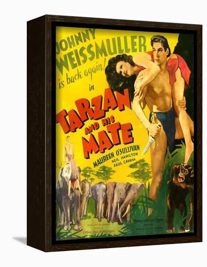 TARZAN AND HIS MATE, from left: Maureen O'Sullivan, Johnny Weissmuller, 1934.-null-Framed Art Print