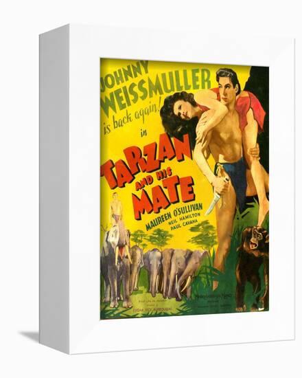 TARZAN AND HIS MATE, from left: Maureen O'Sullivan, Johnny Weissmuller, 1934.-null-Framed Art Print