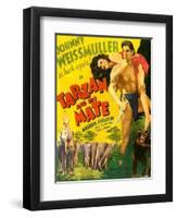 TARZAN AND HIS MATE, from left: Maureen O'Sullivan, Johnny Weissmuller, 1934.-null-Framed Art Print