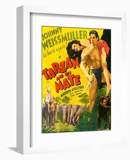 TARZAN AND HIS MATE, from left: Maureen O'Sullivan, Johnny Weissmuller, 1934.-null-Framed Art Print