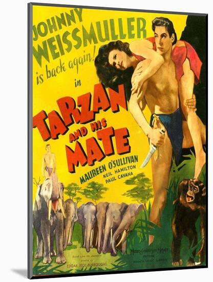 TARZAN AND HIS MATE, from left: Maureen O'Sullivan, Johnny Weissmuller, 1934.-null-Mounted Art Print