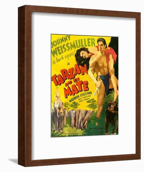 TARZAN AND HIS MATE, from left: Maureen O'Sullivan, Johnny Weissmuller, 1934.-null-Framed Art Print