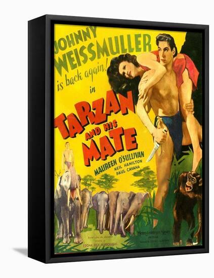 TARZAN AND HIS MATE, from left: Maureen O'Sullivan, Johnny Weissmuller, 1934.-null-Framed Stretched Canvas