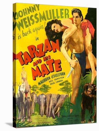 TARZAN AND HIS MATE, from left: Maureen O'Sullivan, Johnny Weissmuller, 1934.-null-Stretched Canvas