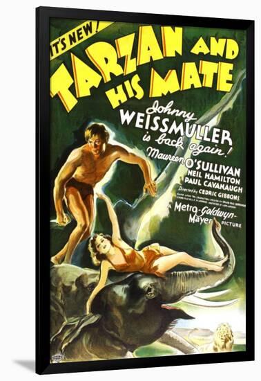 Tarzan and His Mate, Johnny Weissmuller, Maureen O'Sullivan, 1934-null-Framed Art Print