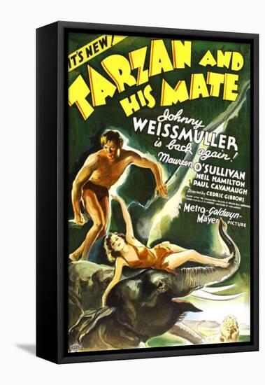 Tarzan and His Mate, Johnny Weissmuller, Maureen O'Sullivan, 1934-null-Framed Stretched Canvas