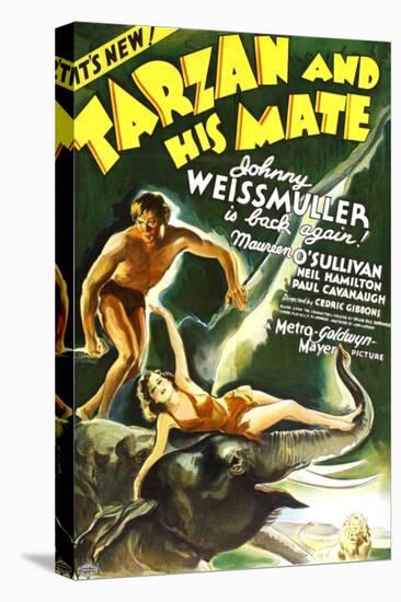 Tarzan and His Mate, Johnny Weissmuller, Maureen O'Sullivan, 1934-null-Stretched Canvas