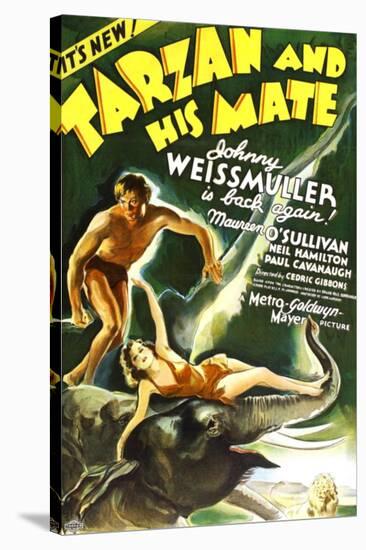 Tarzan and His Mate, Johnny Weissmuller, Maureen O'Sullivan, 1934-null-Stretched Canvas