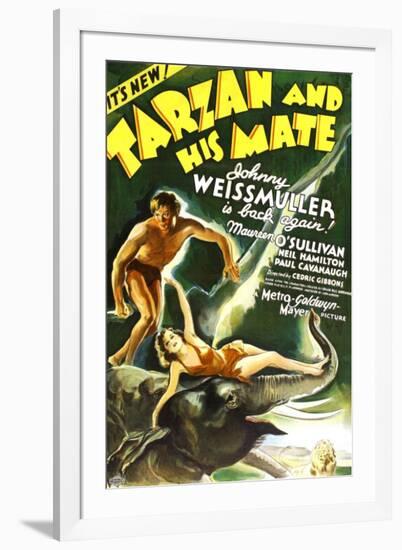 Tarzan and His Mate, Johnny Weissmuller, Maureen O'Sullivan, 1934-null-Framed Art Print