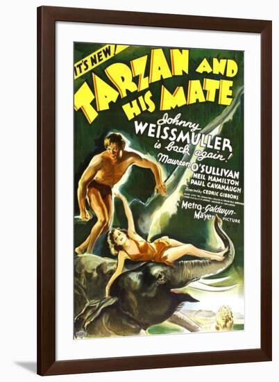 Tarzan and His Mate, Johnny Weissmuller, Maureen O'Sullivan, 1934-null-Framed Art Print