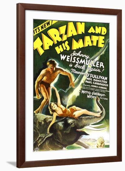 Tarzan and His Mate, Johnny Weissmuller, Maureen O'Sullivan, 1934-null-Framed Art Print