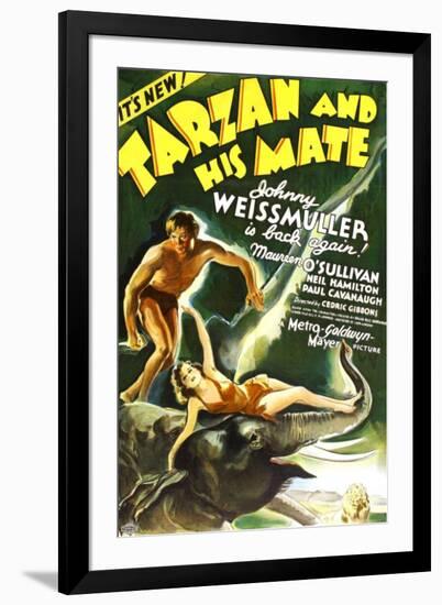 Tarzan and His Mate, Johnny Weissmuller, Maureen O'Sullivan, 1934-null-Framed Art Print