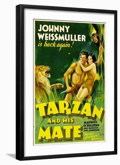 TARZAN AND HIS MATE, Johnny Weissmuller, Maureen O'Sullivan, 1934-null-Framed Art Print