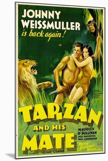 TARZAN AND HIS MATE, Johnny Weissmuller, Maureen O'Sullivan, 1934-null-Mounted Art Print