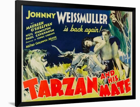Tarzan and His Mate, Maureen O'Sullivan, Johnny Weissmuller, 1934-null-Framed Art Print