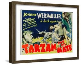 Tarzan and His Mate, Maureen O'Sullivan, Johnny Weissmuller, 1934-null-Framed Art Print