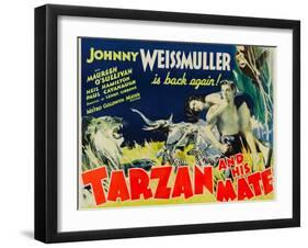 Tarzan and His Mate, Maureen O'Sullivan, Johnny Weissmuller, 1934-null-Framed Art Print