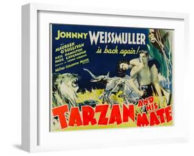 Tarzan and His Mate, Maureen O'Sullivan, Johnny Weissmuller, 1934-null-Framed Art Print