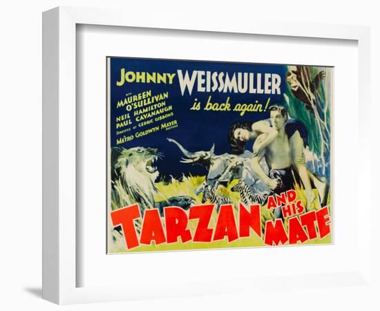 Tarzan and His Mate, Maureen O'Sullivan, Johnny Weissmuller, 1934-null-Framed Art Print