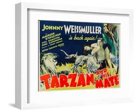 Tarzan and His Mate, Maureen O'Sullivan, Johnny Weissmuller, 1934-null-Framed Art Print