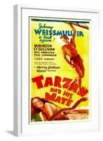 TARZAN AND HIS MATE, top: Johnny Weissmuller, bottom: Maureen O'Sullivan, 1934.-null-Framed Art Print