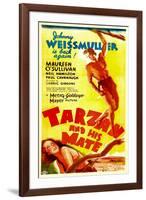 TARZAN AND HIS MATE, top: Johnny Weissmuller, bottom: Maureen O'Sullivan, 1934.-null-Framed Art Print