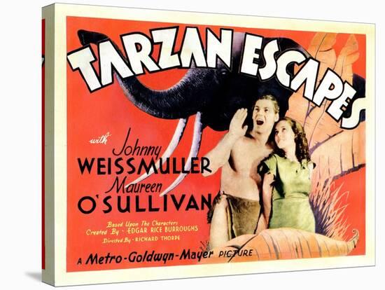 Tarzan Escapes, from Left: Johnny Weissmuller, Maureen O'Sullivan, 1936-null-Stretched Canvas