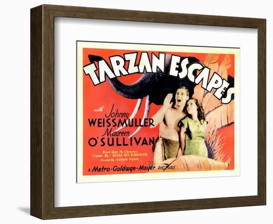 Tarzan Escapes, from Left: Johnny Weissmuller, Maureen O'Sullivan, 1936-null-Framed Art Print