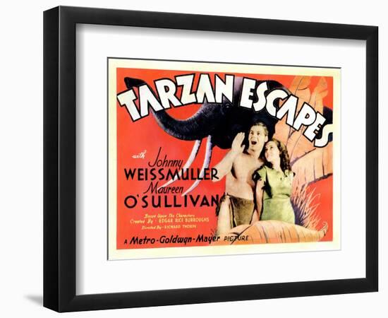 Tarzan Escapes, from Left: Johnny Weissmuller, Maureen O'Sullivan, 1936-null-Framed Art Print