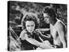 Tarzan Escapes, from Left: Maureen O'Sullivan, Johnny Weissmuller, 1936-null-Stretched Canvas