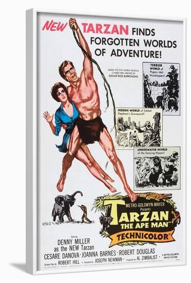 Tarzan, the Ape Man, from Left: Joanna Barnes, Denny Miller, 1959-null-Framed Art Print