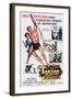 Tarzan, the Ape Man, from Left: Joanna Barnes, Denny Miller, 1959-null-Framed Art Print